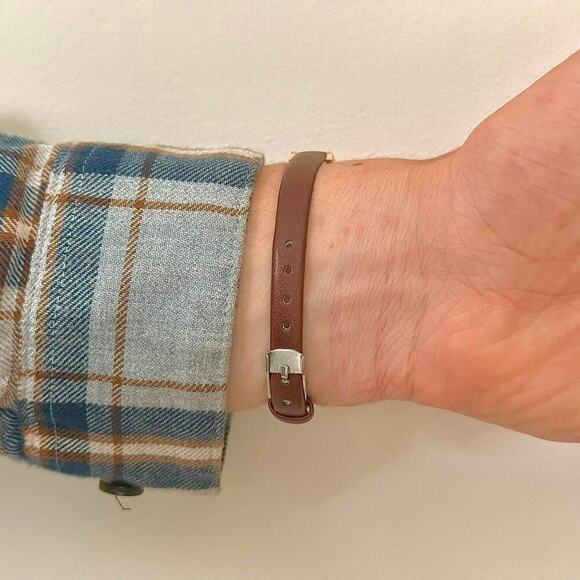 Y2K Rose Gold Quartz Watch with Taupe Leather Strap Unisex 8.5" New - Picture 4 of 5